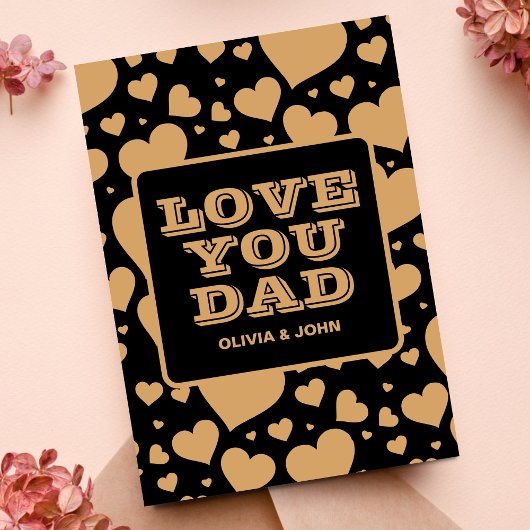 Carte Love You Dad Modern Black Heart Fête des pères pho