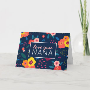 Carte Love You Nana motif floral en bleu fête des mères