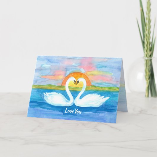 Carte Love You Swans Sunrise Heureuse Sainte-Valentin (Devant)