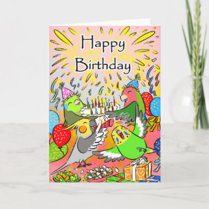 Carte Lovebird budgie cockatilet heureux anniversaire