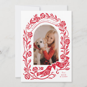 Carte Lovebirds de Linocut et design de photo en arc ros