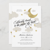 Carte Loved to the Moon and Back Baby shower Gold Stars (Devant / Derrière)