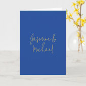 Carte Lovely Chic Calligraphy Couple Names Blue & Gold (Fleur jaune)