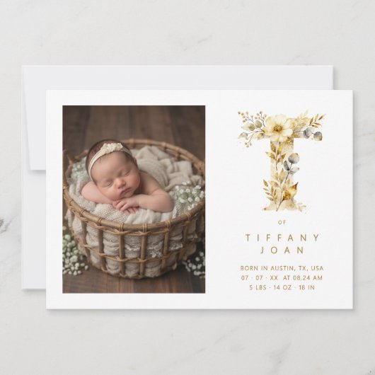 Carte Lovely Gold L Initial with Romantic Floral Design (Devant)