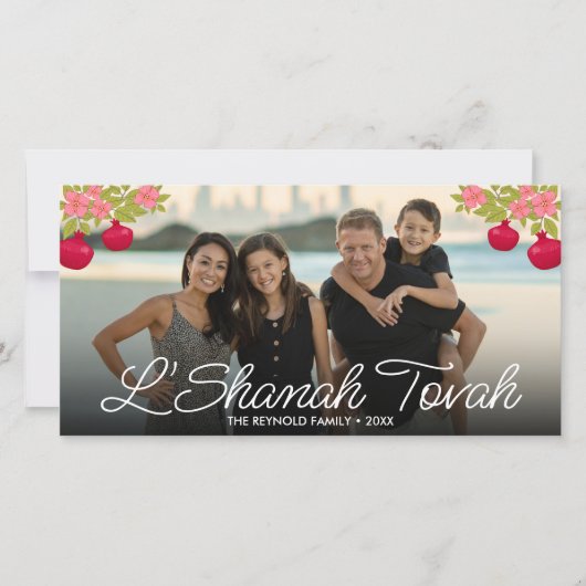 Carte L'Shanah Tovah Script Photo Fleur de grenade (Devant)