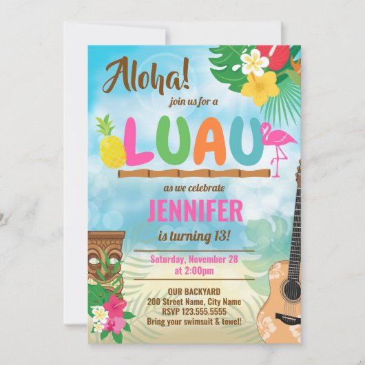 Carte Luau Tropical Birthday Party (Devant)