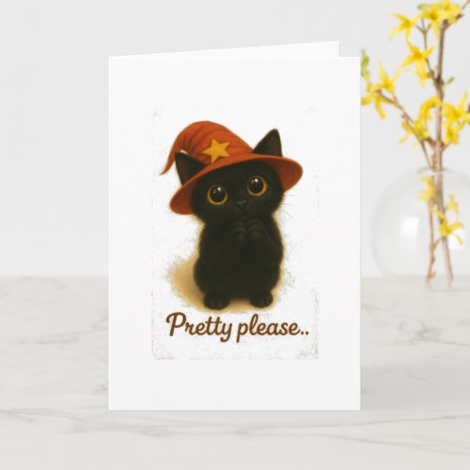 Carte Lucky Black Cat Emi – Pretty Please Witch Hat (Fleur jaune)