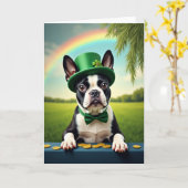 Carte Lucky Boston Terrier Day Card (Fleur jaune)