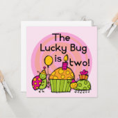 Carte Lucky Bug Cupcake 2e Anniversaire T-shirts et cade (Devant/Arrière en situation)