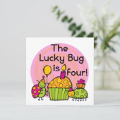Carte Lucky Bug Cupcake 4th Birthday T-shirts et cadeaux (Debout devant)