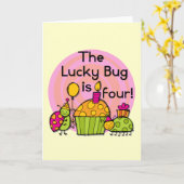Carte Lucky Bug Cupcake 4th Birthday T-shirts et cadeaux (Fleur jaune)
