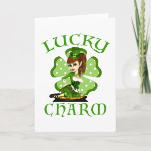 Carte Lucky Charm Leprechaun Girl St. Patrick's Day Card