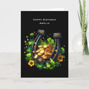 Carte Lucky Horseshoe Gold Coins et Clover Anniversaire