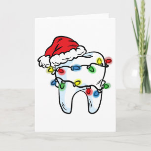Carte Lumière de Noël Dent Chapeau de Père Noël Dentiste