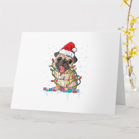 Carte Lumières de l'arbre de Noël Pug Santa Cadeaux de N (Fleur jaune)