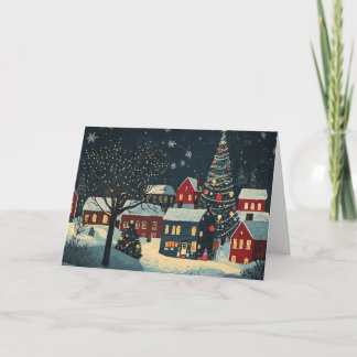 Carte Lumières de Noël sur les arbres neigeux
