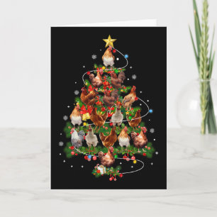 Carte Lumières de sapin de Noël de poulet Chapeau de Pèr
