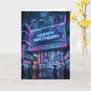 Carte Lumières de ville néon Cyberpunk Joyeux Anniversai