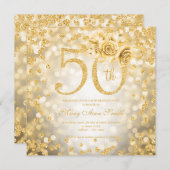 Carte Lumières dorées Floral 50e anniversaire (Devant / Derrière)
