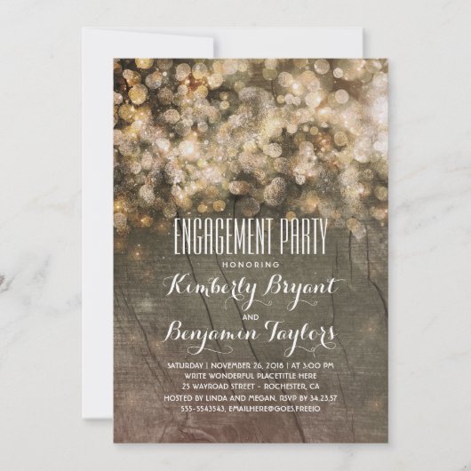 Carte Lumières scintillantes dorées rustiques pour fête  (Devant)