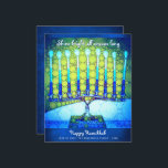Carte lumineuse Hanoukka Minorah bleu Budget<br><div class="desc">"Brille brillant toute la saison." Un script de calligraphie blanche et une photo d'artsy et de gros plan illustrant une menorah bleue, brillante, colorée, vous aident à inaugurer les vacances d'Hanoukka. Sentez la chaleur et la joie de la saison des Fêtes chaque fois que vous envoyez cette magnifique carte de...</div>