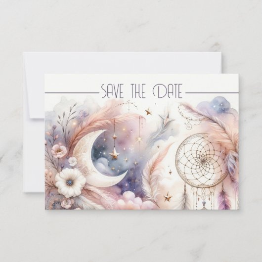 Carte Lune céleste rose et or Enregistrer la date (Devant)