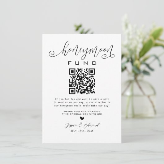 Carte Lune de miel Qr Code Black Chic Modern Minimal (Debout devant)