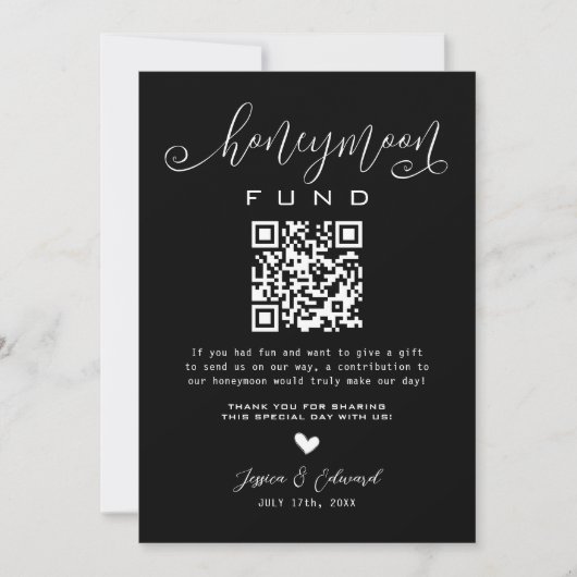 Carte Lune de miel Qr Code Black Chic Modern Minimal (Devant)