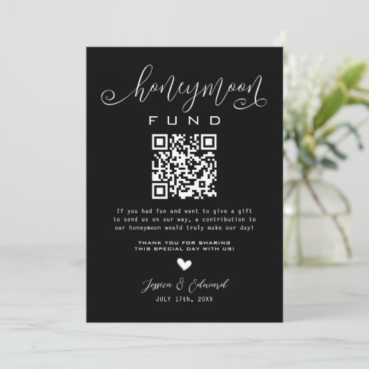 Carte Lune de miel Qr Code Black Chic Modern Minimal (Debout devant)