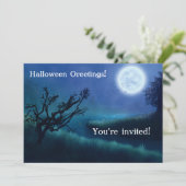 Carte Lune d'Halloween à la nuit dans les tons bleu et v (Debout devant)
