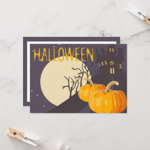 Carte Lune d'Halloween Éffrayante vintage et Citrouille 