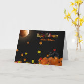 Carte Lune d'Halloween et chat (Fleur jaune)