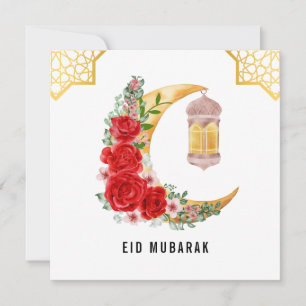 Carte Lune du croissant de rose rouge Aïd Moubarak