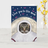 Carte Lune et dos drôle chat Saint Valentin (Fleur jaune)