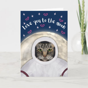 Carte Lune et dos drôle chat Saint Valentin
