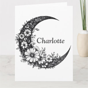 Carte Lune et fleurs Art avec nom personnalisable