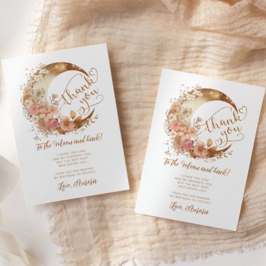 Carte Lune fleurie d'or merci à l'anniversaire de lune