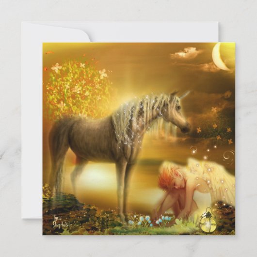 Carte Lune Imaginaire triste Fée fille et licorne (Devant)