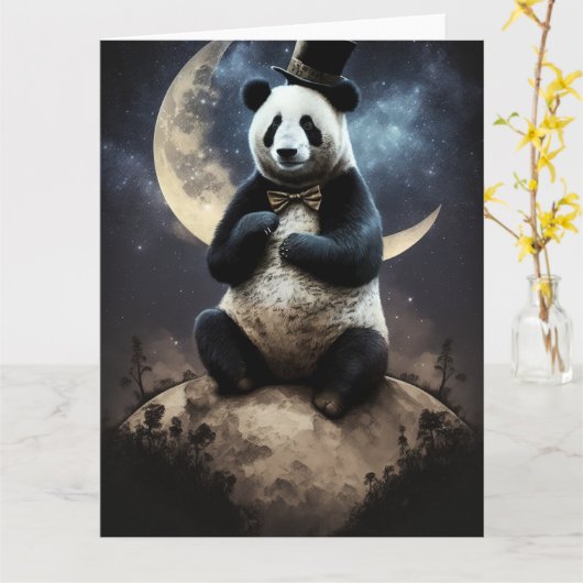 Carte Lune Panda Ours (Fleur jaune)