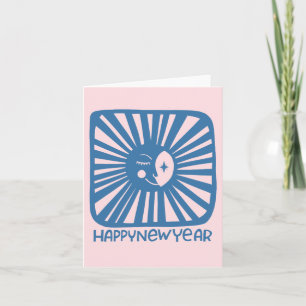 Carte Lune vive joyeuse HEUREUSE NOUVELLE ANNÉE Personna
