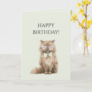 Carte Lunettes de chat cool marron menthe Anniversaire