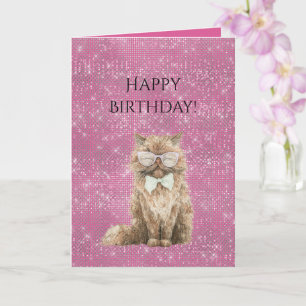 Carte Lunettes de chat cool marron scintillement rose An
