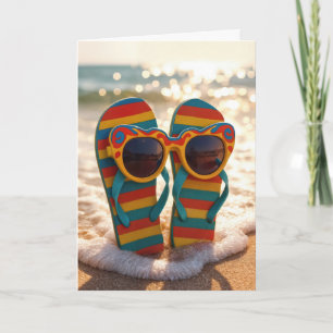Carte Lunettes de soleil d'anniversaire sur des tongs da