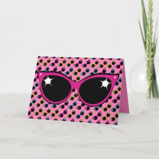Carte Lunettes de soleil de chat Retro Motif avec rose
