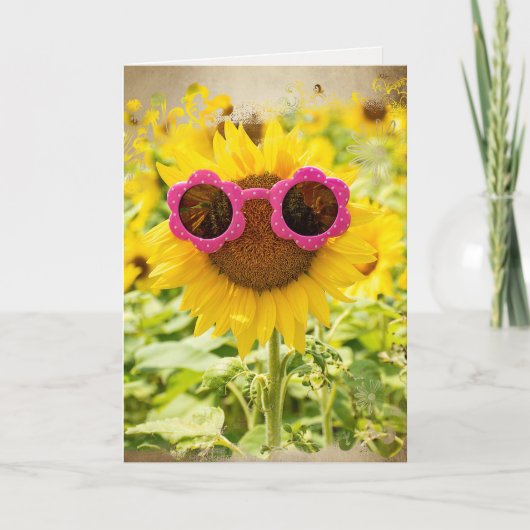 Carte Lunettes de soleil sur Sunflower Anniversaire (Devant)