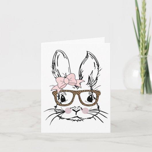 Carte Lunettes imprimées léopard visage de lapin mignon (Devant)
