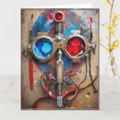 Carte Lunettes rouges et bleues Steampunk Graffiti (Fleur jaune)