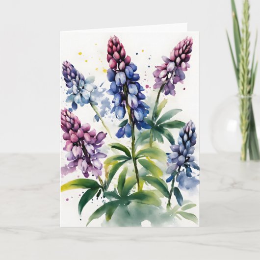 Carte Lupin - Fleurs aquarelle (Devant)