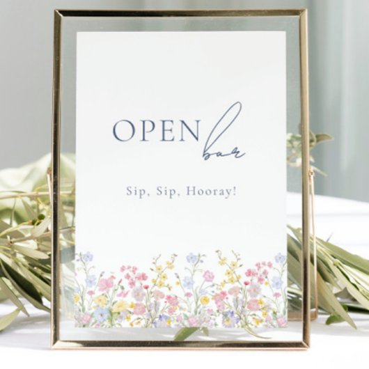 Carte Lush Floral Open Bar Wedding Tabletop Sign 