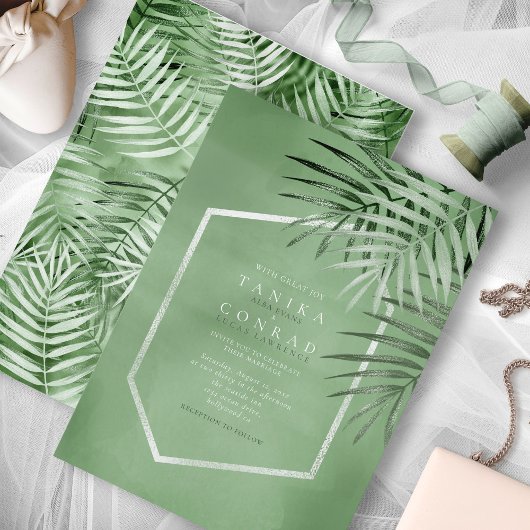 Carte Lush Palm Leaf Mariage Moss Green ID956